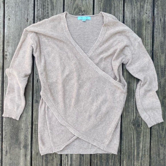 Soft Cozy Wrap-Front Sweater in Oatmeal - Picture 2 of 8